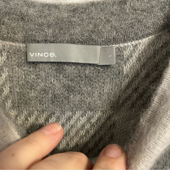 Vince Gray Alpaca Mohair Blend Check Crewneck Sweater large Oversized Pullover - Picture 3 of 4